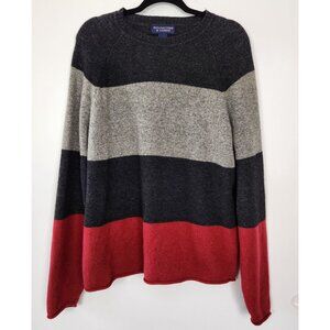 Vintage Men's Roundtree & Yorke Lambswool Black Gray Red Rolled Hem Sweater XL